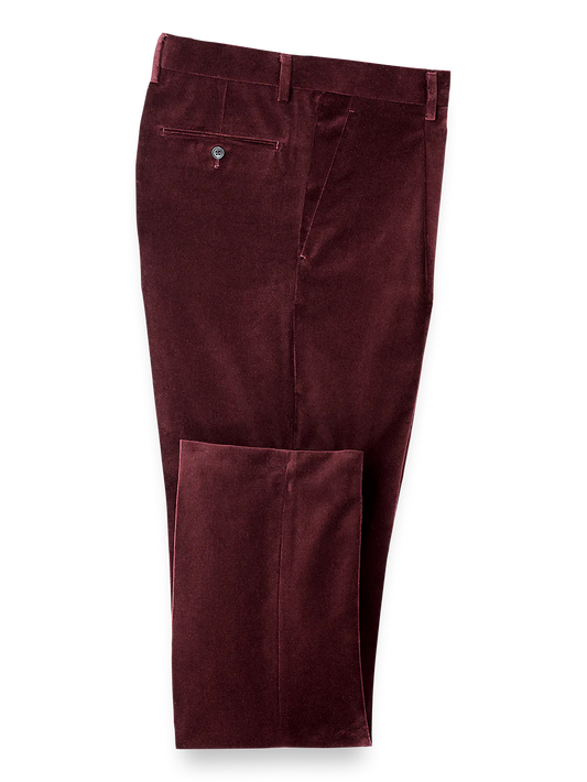 Cotton Velvet Single-Pleat Suit Pants - Wine