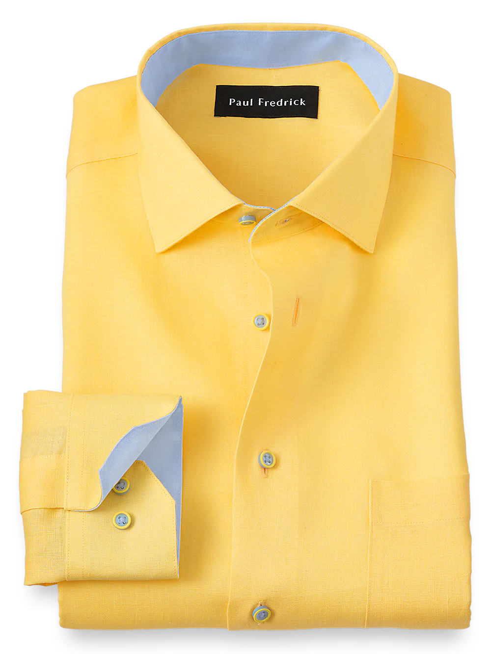 Non-Iron Linen Solid Dress Shirt With Contrast Trim - Yellow