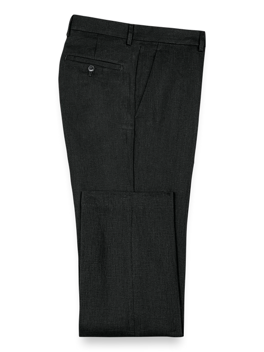 Linen Flat Front Pants - Black