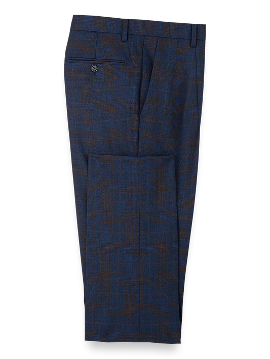 Wool Plaid Single Pleated Suit Pants - Blue/brown