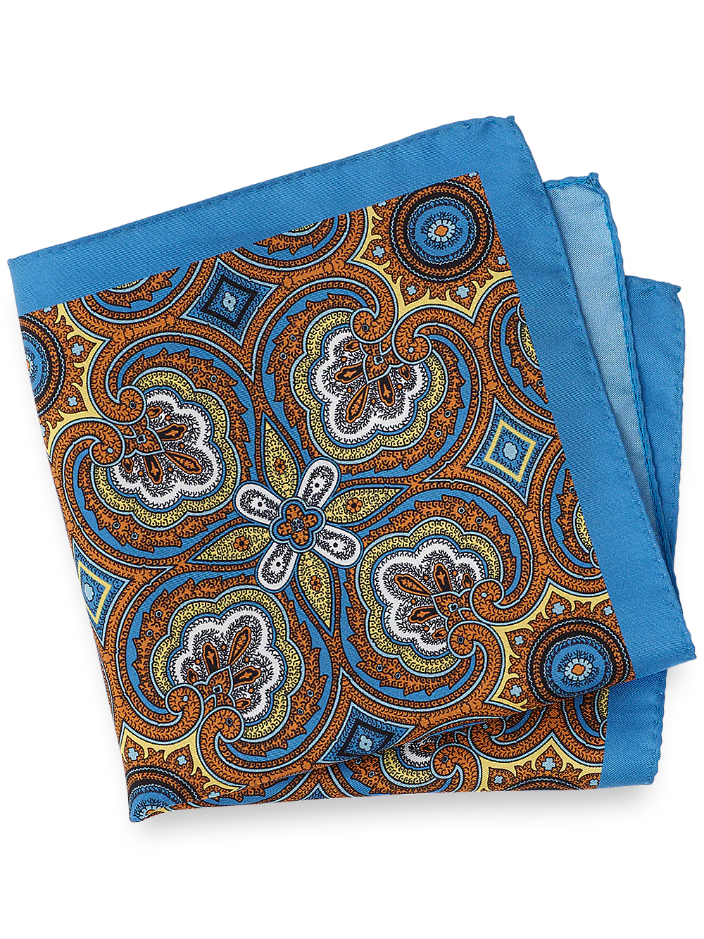 Medallion Silk Pocket Square - Blue/yellow