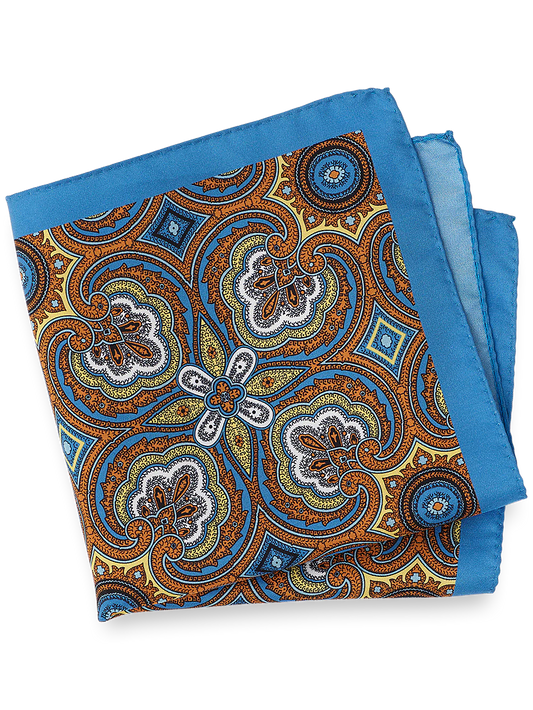 Medallion Silk Pocket Square - Blue/yellow