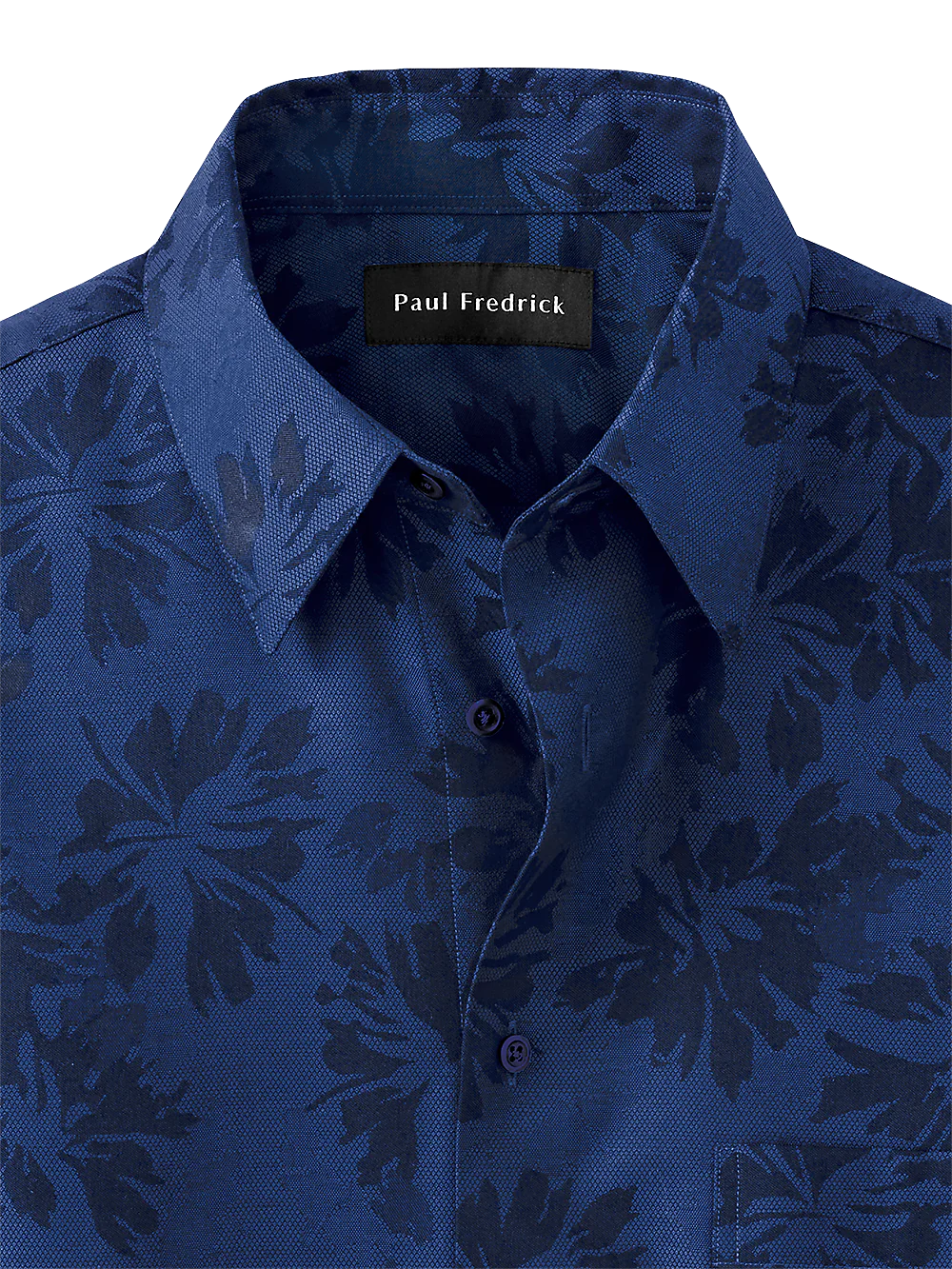 Cotton Solid Floral Jacquard Casual Shirt - Cobalt