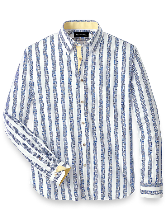 Cotton Stripe Print Casual Shirt - Blue