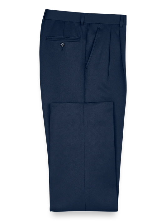 Solid Microfiber Pleated Pants - Navy