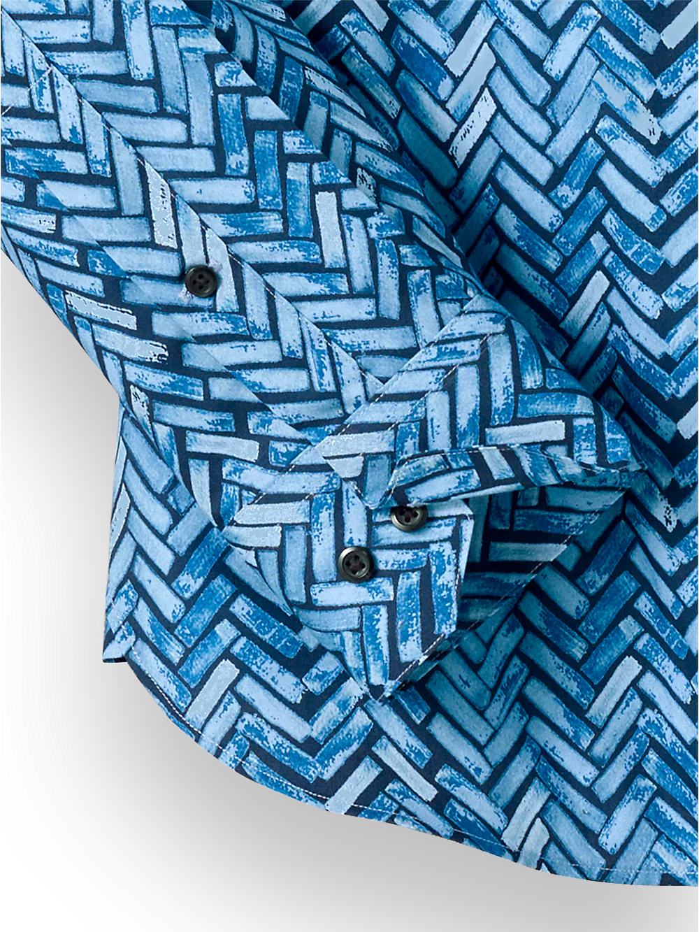 Cotton Herringbone Print Casual Shirt - Blue