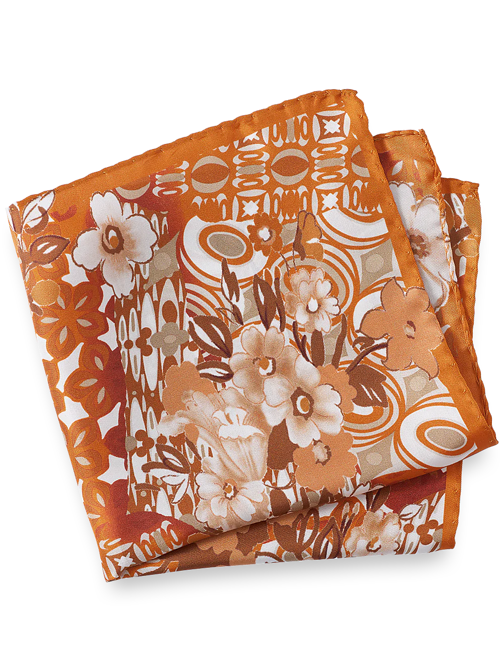 Floral Silk Pocket Square - Orange Multi