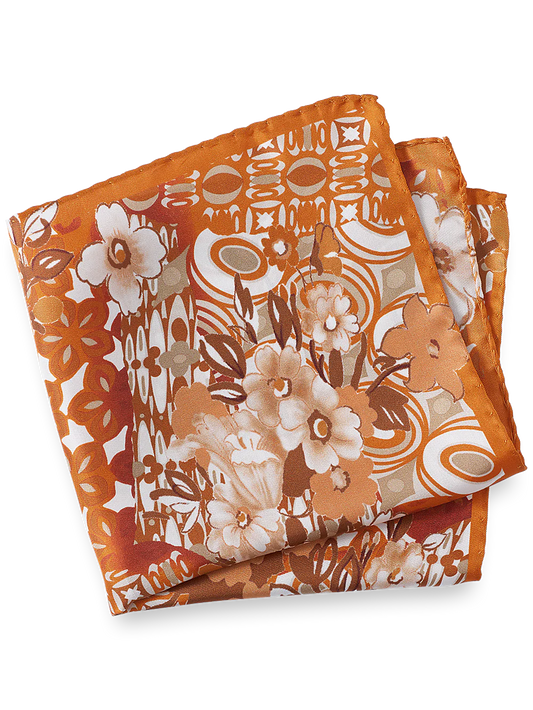 Floral Silk Pocket Square - Orange Multi