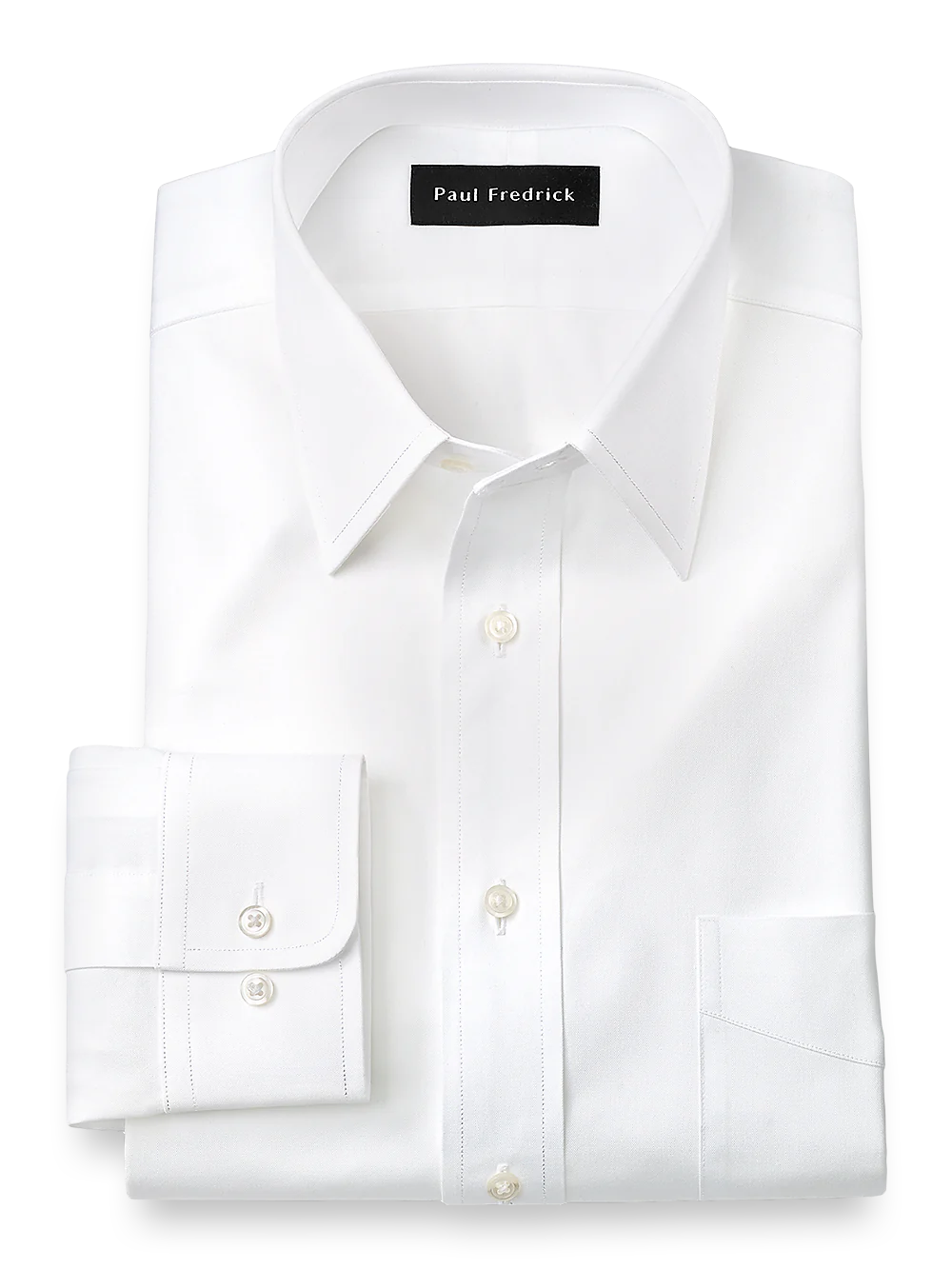 Pure Cotton Pinpoint Solid Color Straight Collar Dress Shirt - White