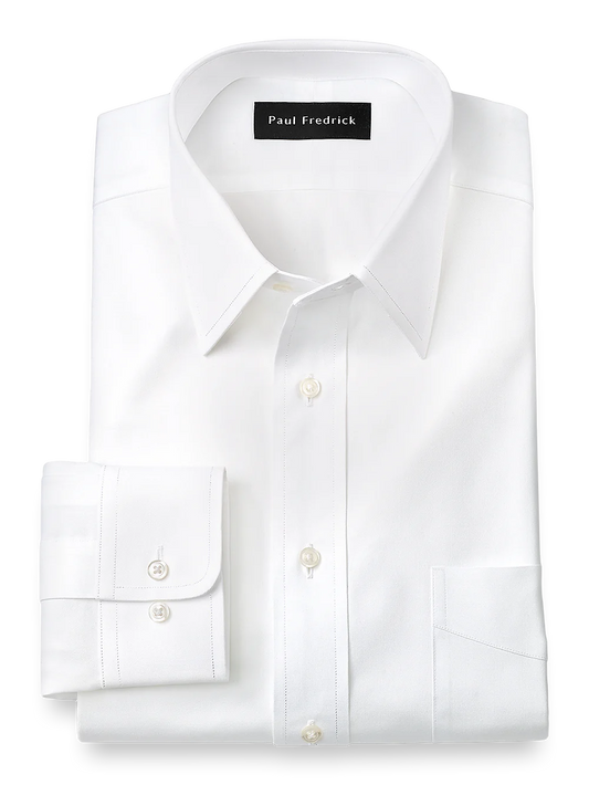 Pure Cotton Pinpoint Solid Color Straight Collar Dress Shirt - White