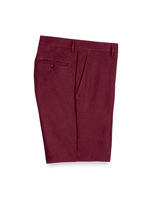 Linen Flat Front Shorts - Burgundy