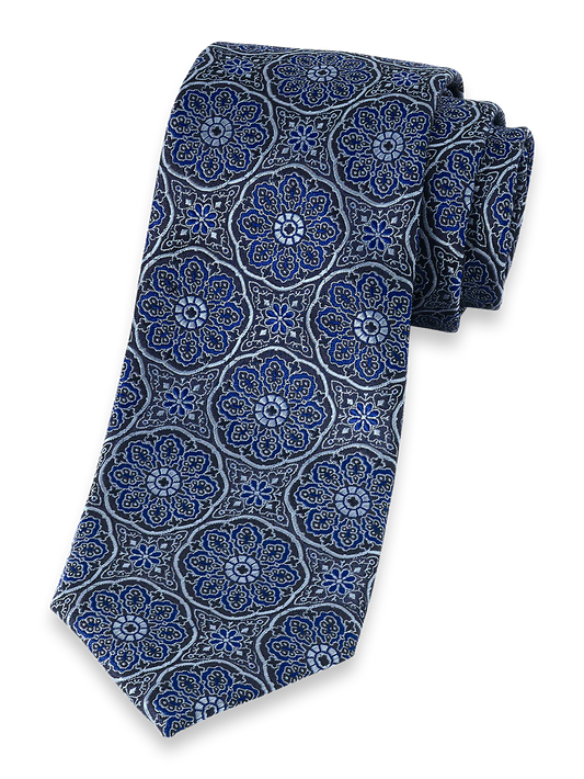 Medallion Woven Silk Tie - Blue