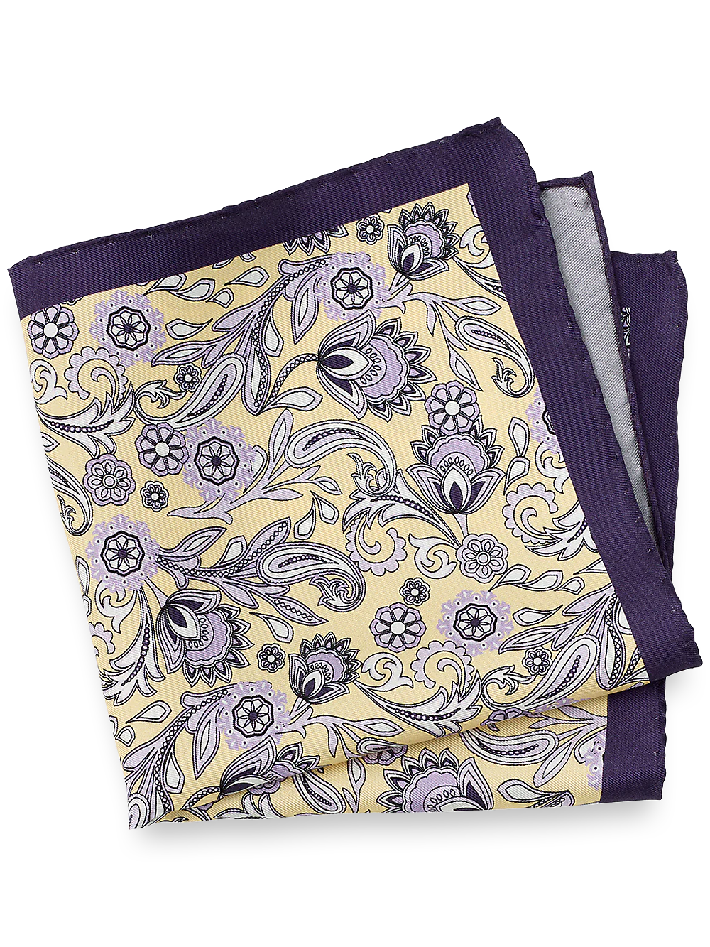 Paisley Silk Pocket Square - Yellow/purple