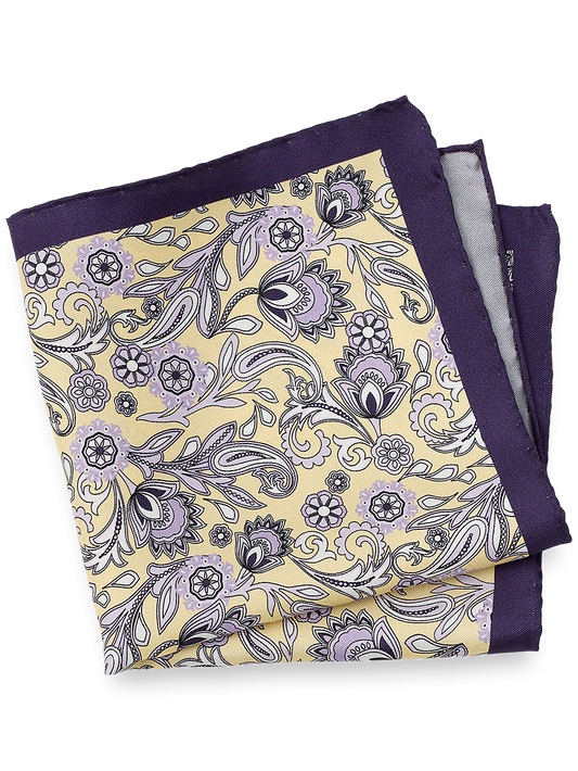 Paisley Silk Pocket Square - Yellow/purple