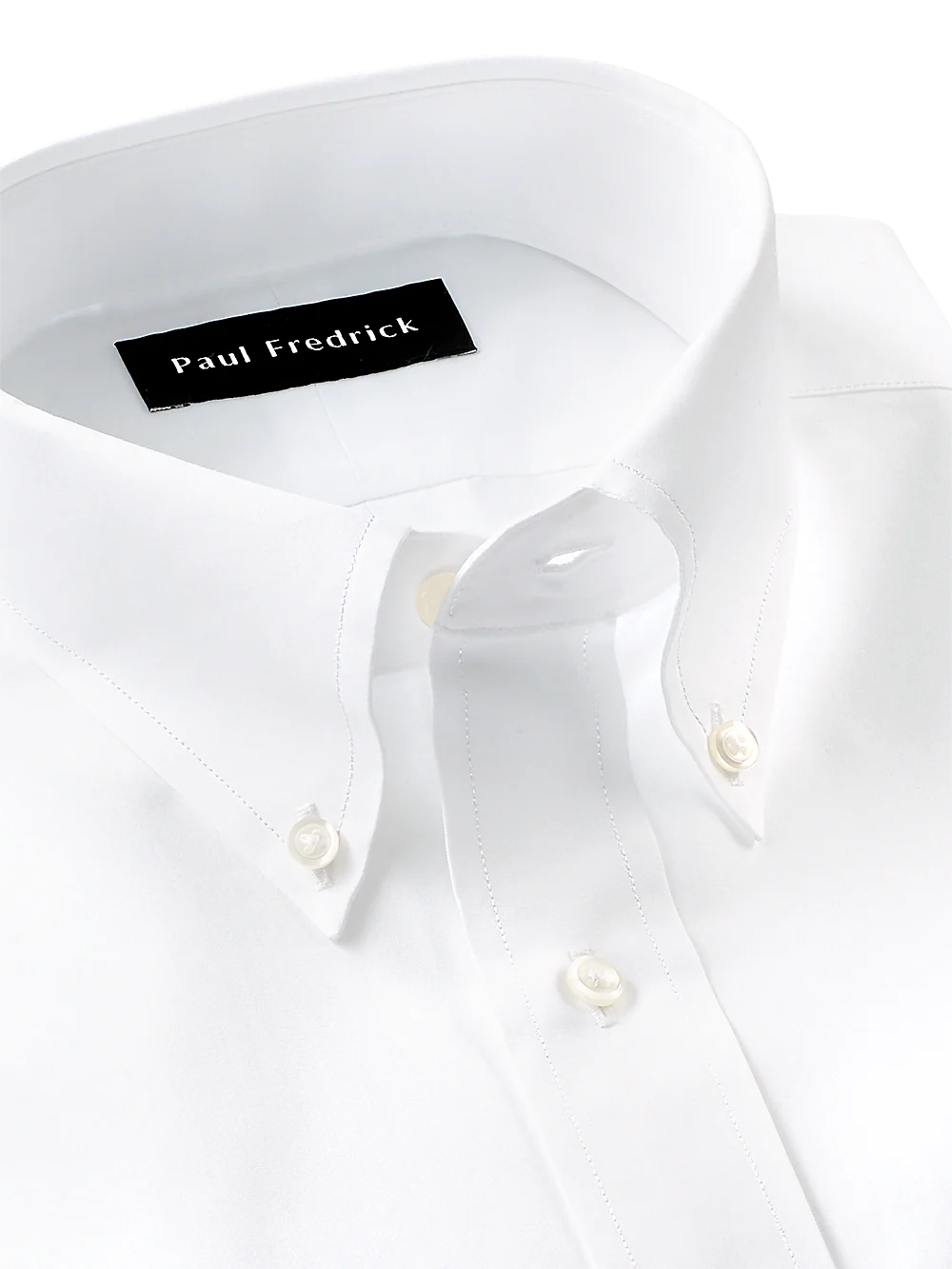 Pure Cotton Broadcloth Solid Color Button Down Collar Dress Shirt - White