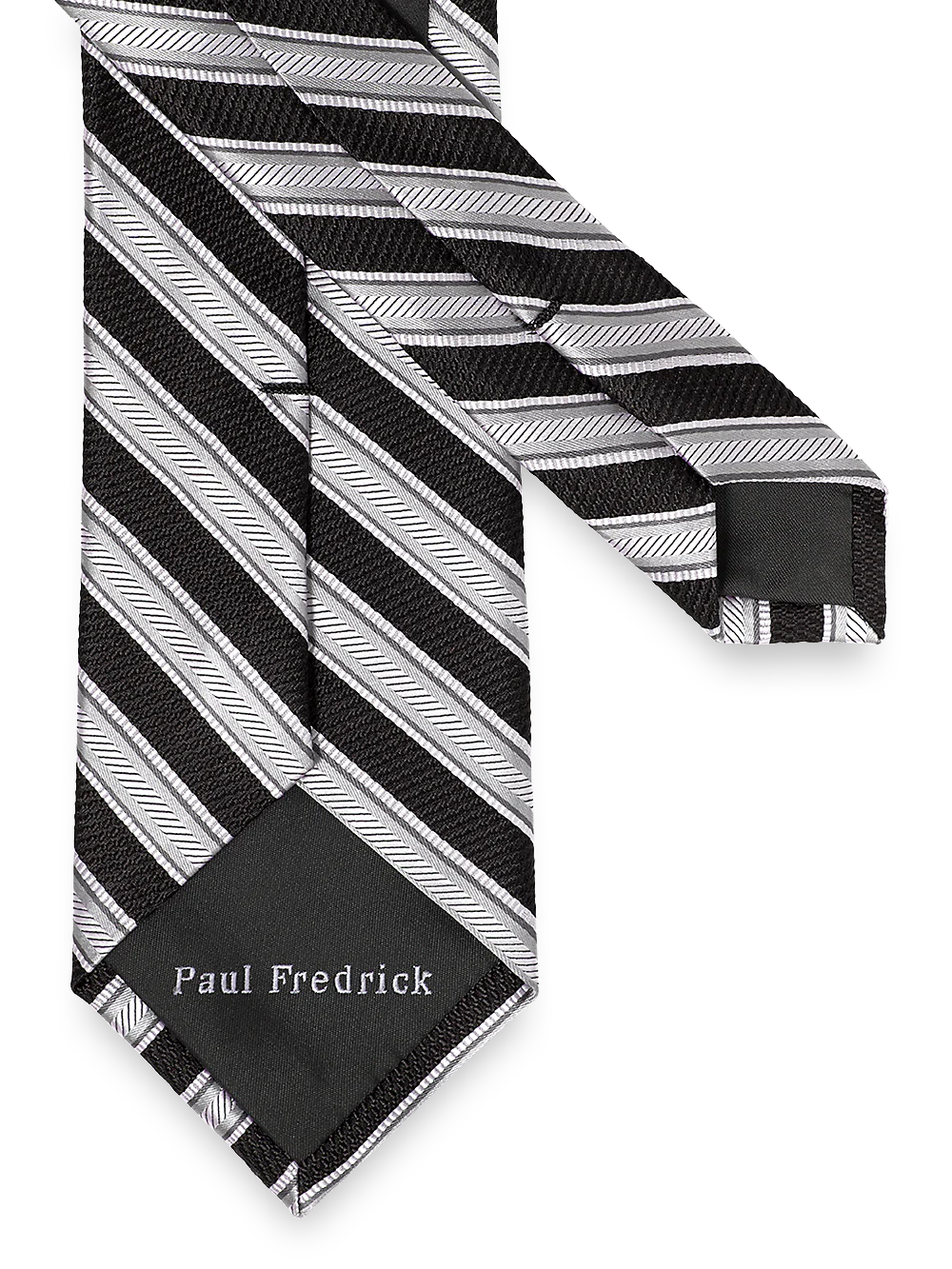 Stripe Woven Silk Tie - Black/silver