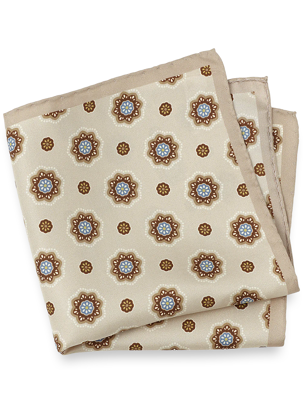 Medallion Silk Pocket Square - Tan/blue