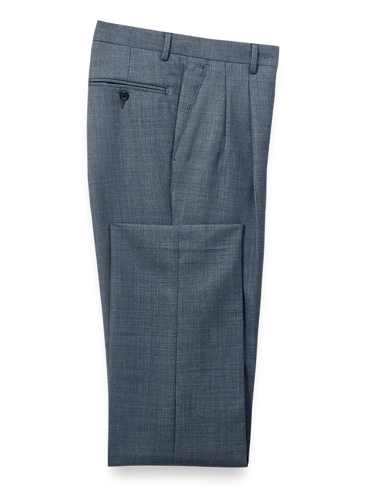 Wool Sharkskin Pleated Pants - Blue