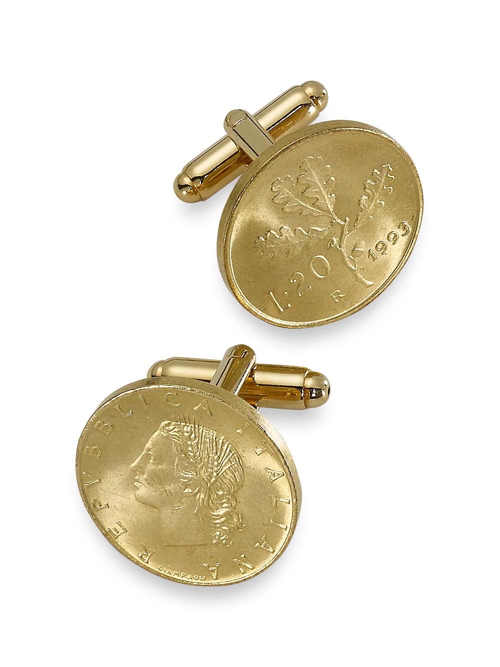 Genuine Italian 20 Lire Coin Cufflinks - Gold