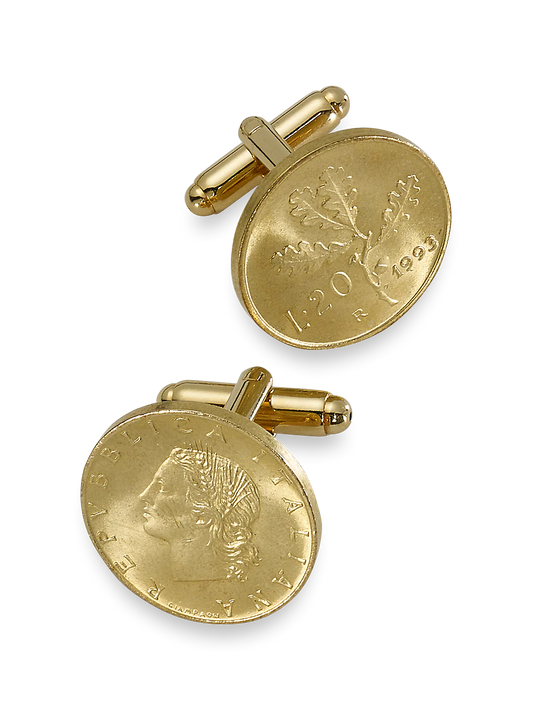 Genuine Italian 20 Lire Coin Cufflinks - Gold