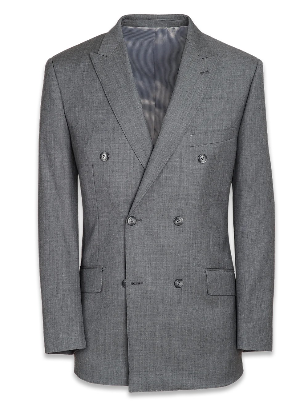 Classic Fit Sharkskin Double Breasted Peak Lapel Suit Jacket - Grey