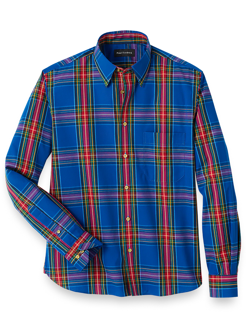 Cotton Blend Tartan Plaid Casual Shirt - Navy