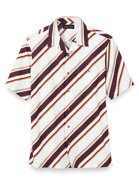 Cotton Diagonal Stripe Print Casual Shirt - White Multi