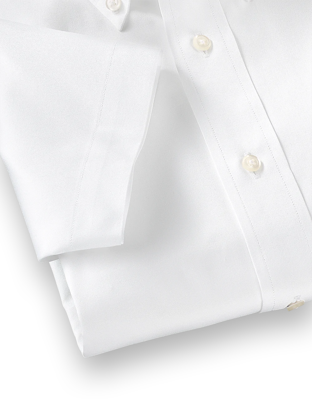 Pure Cotton Pinpoint Solid Color Button Down Collar Short Sleeve Dress Shirt - White