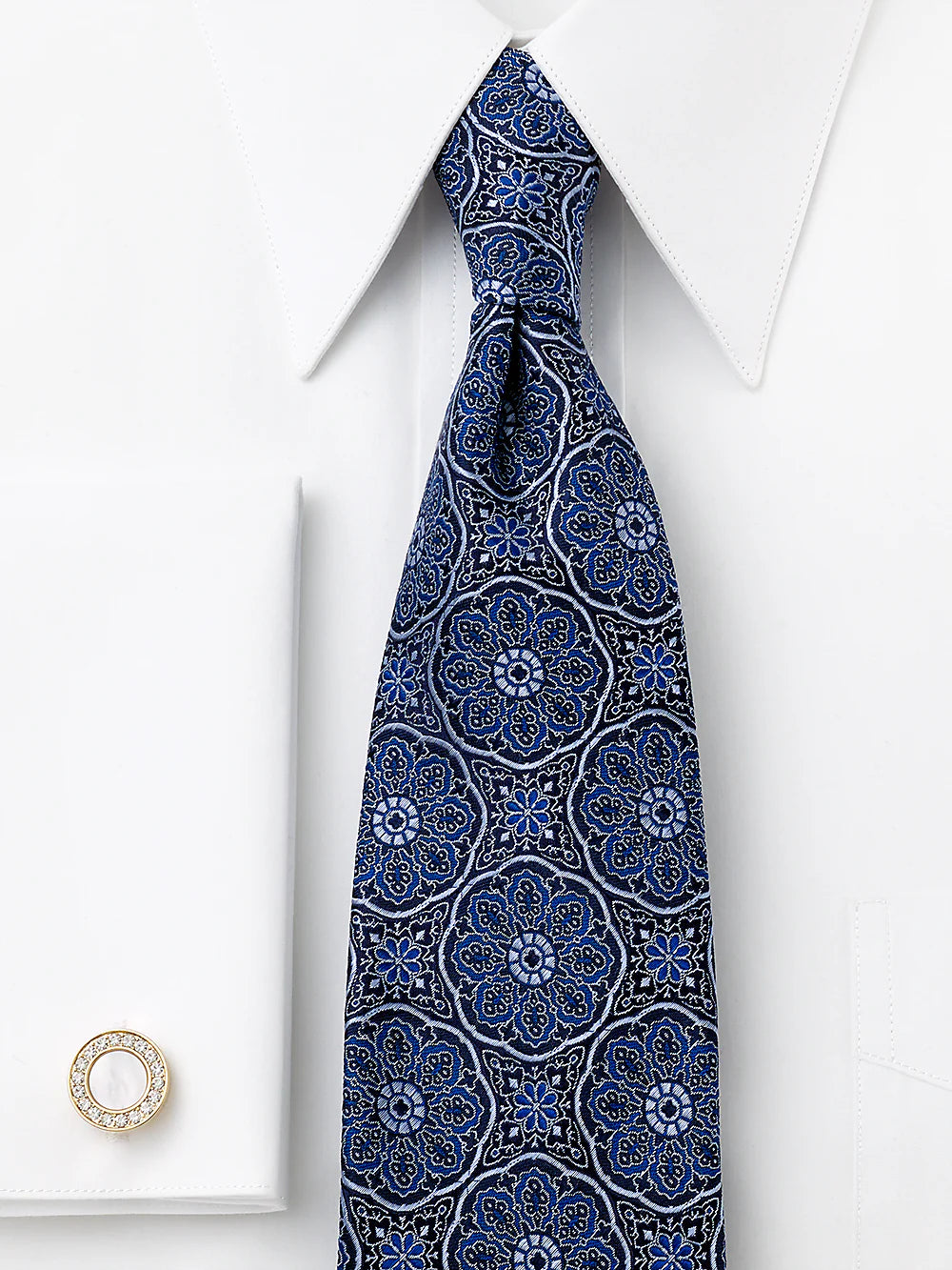 Medallion Woven Silk Tie - Blue