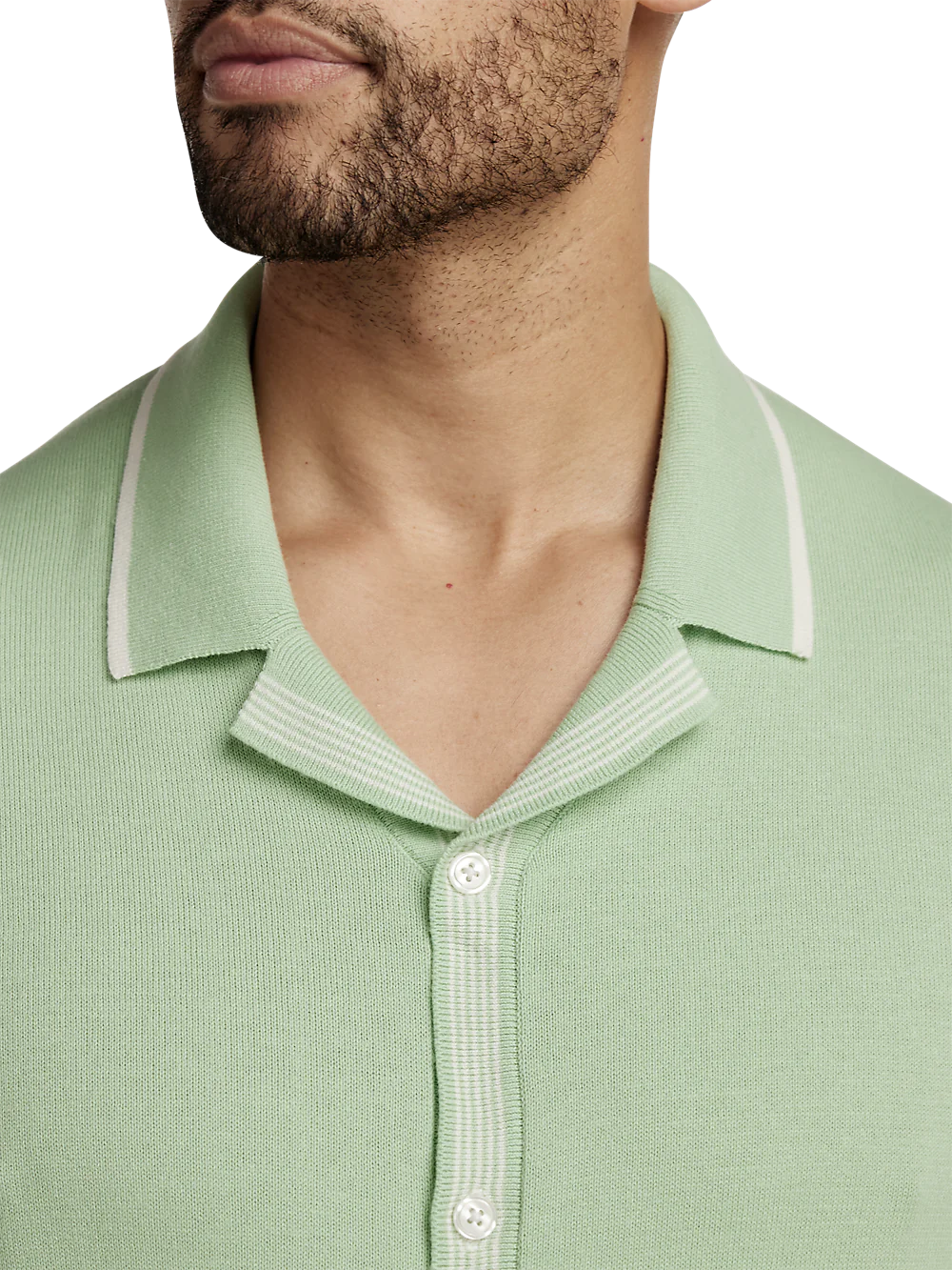 Cotton Button Front Camp Collar Sweater - Green