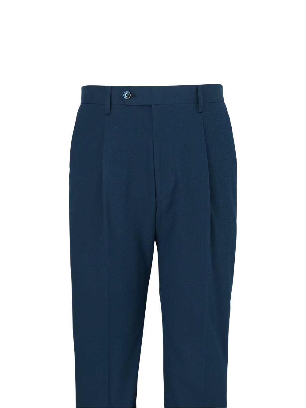 Cotton Stretch Seersucker Single Pleat Suit Pants - Navy