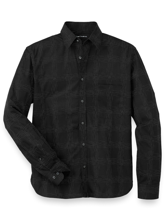 Cotton Check Print Casual Shirt - Black