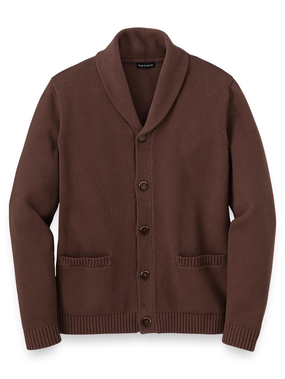 Cotton Button Front Shawl Collar Cardigan - Dark Brown