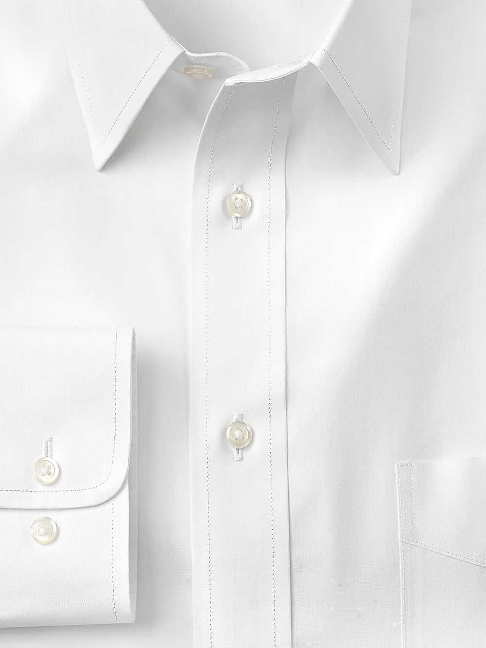 Supima Non-Iron Cotton Solid Color Straight Collar Dress Shirt - White