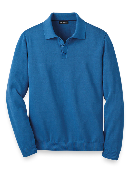 Supima Cotton Three Button Polo - Blue