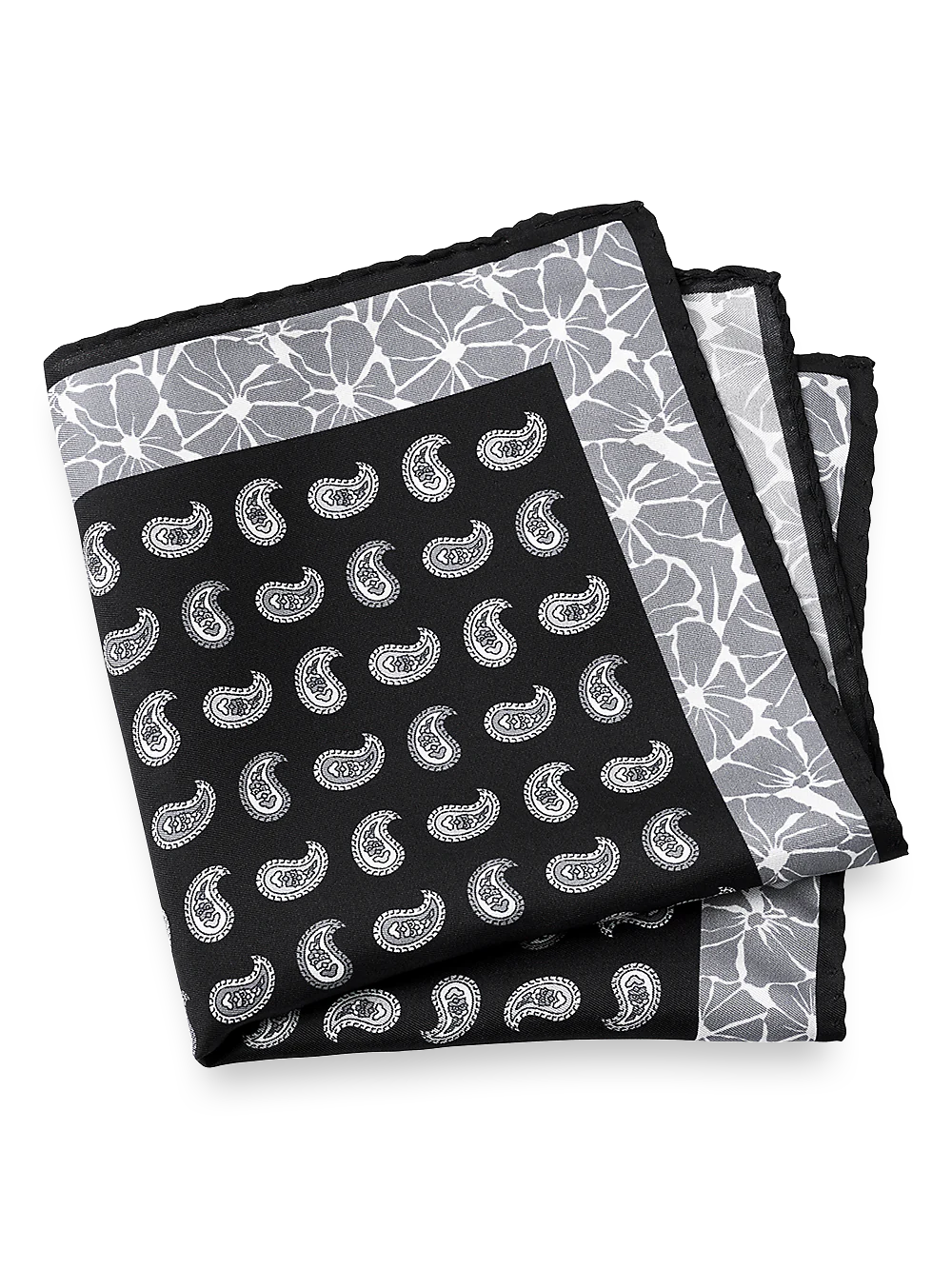 Paisley Silk Pocket Square - Black/grey