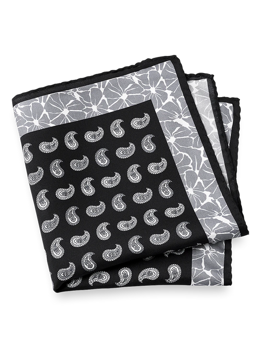 Paisley Silk Pocket Square - Black/grey