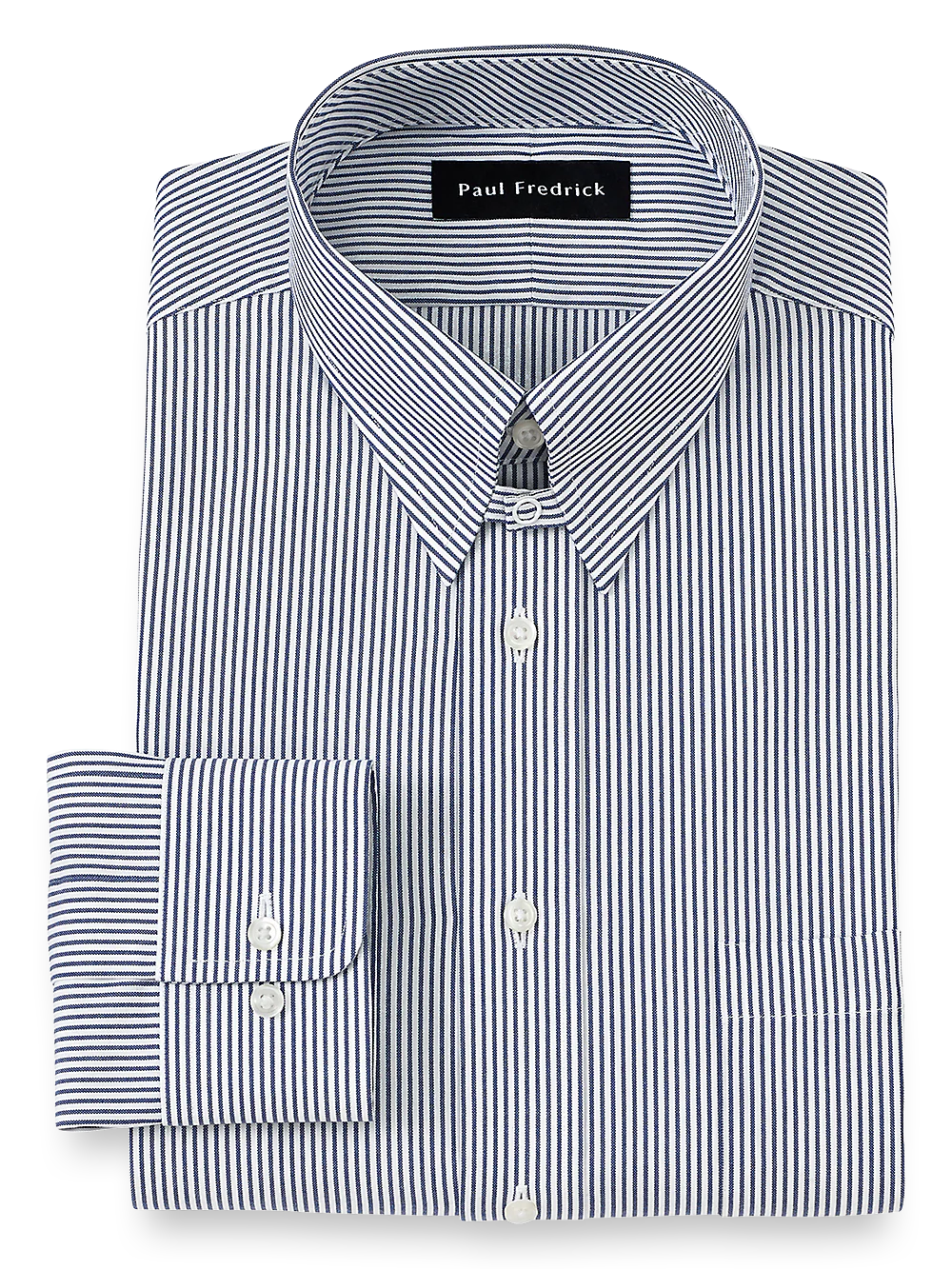 Pure Cotton Pinpoint Solid Color Snap Tab Collar Dress Shirt - Blue Stripe