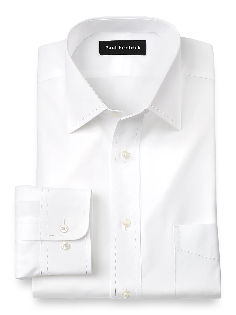 Pure Cotton Broadcloth Solid Color Spread Collar Dress Shirt - White