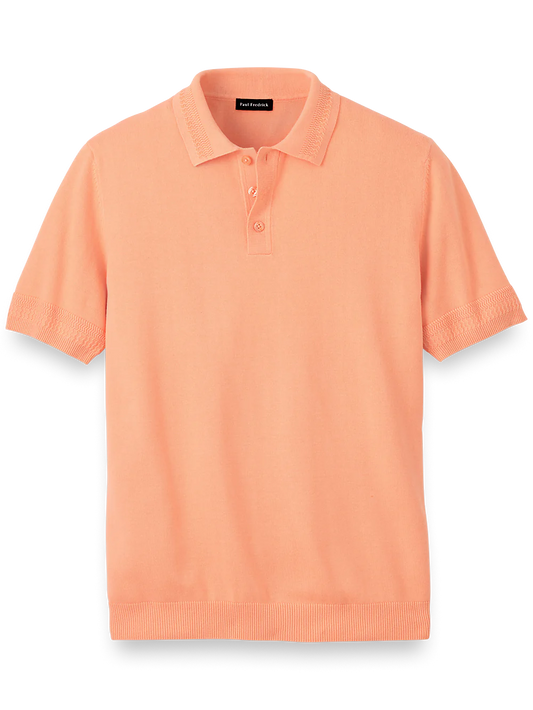 Cotton Three Button Polo - Coral