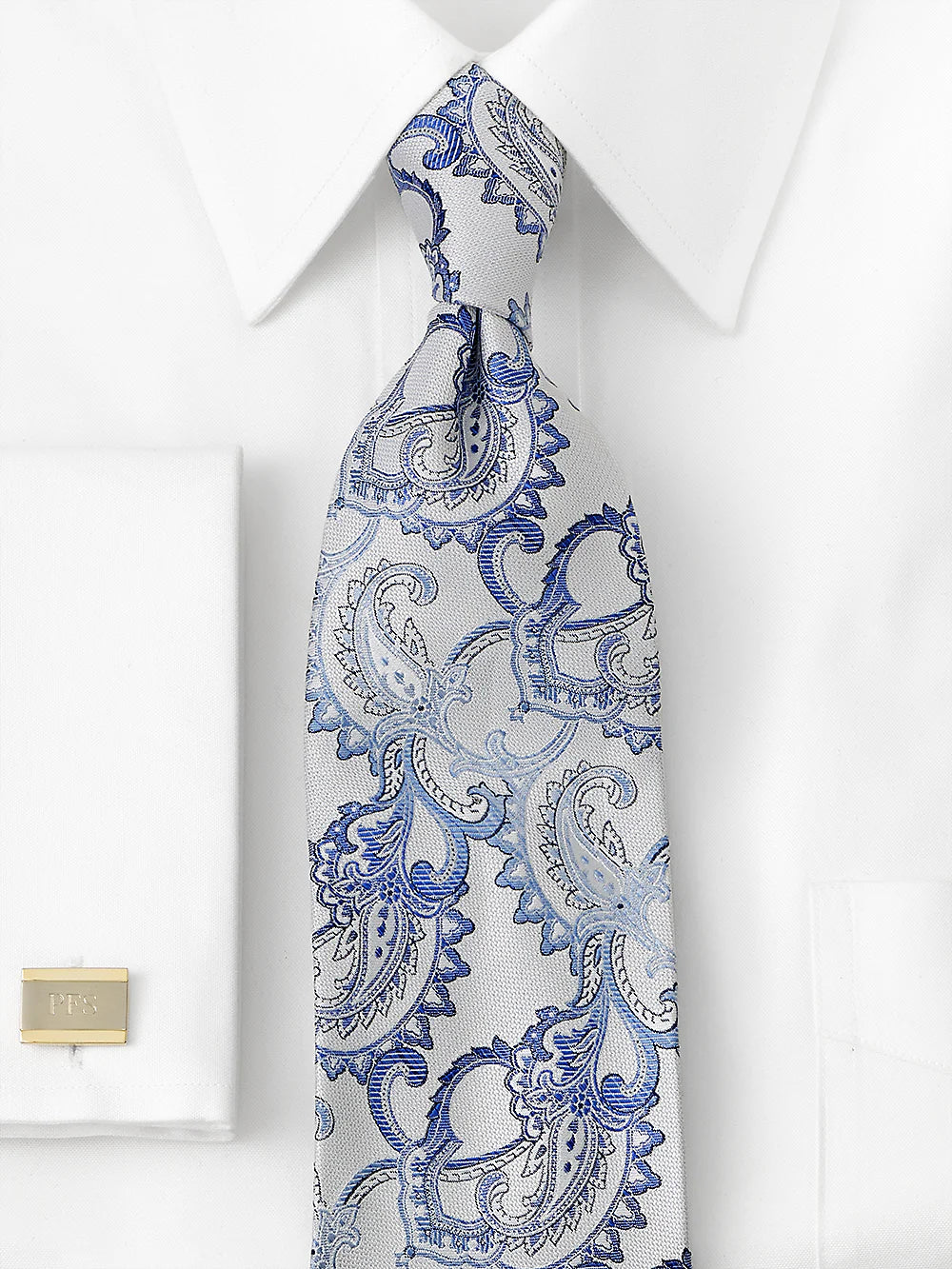 Paisley Woven Silk Tie - White/blue