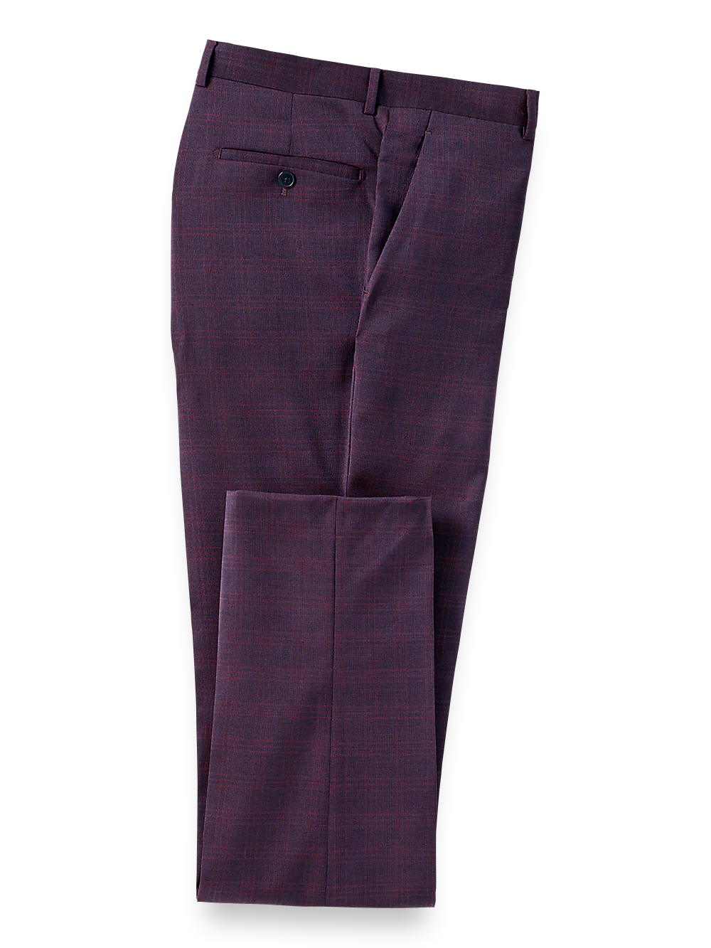 Italian Wool Plaid Flat Front Suit Pants - Wine