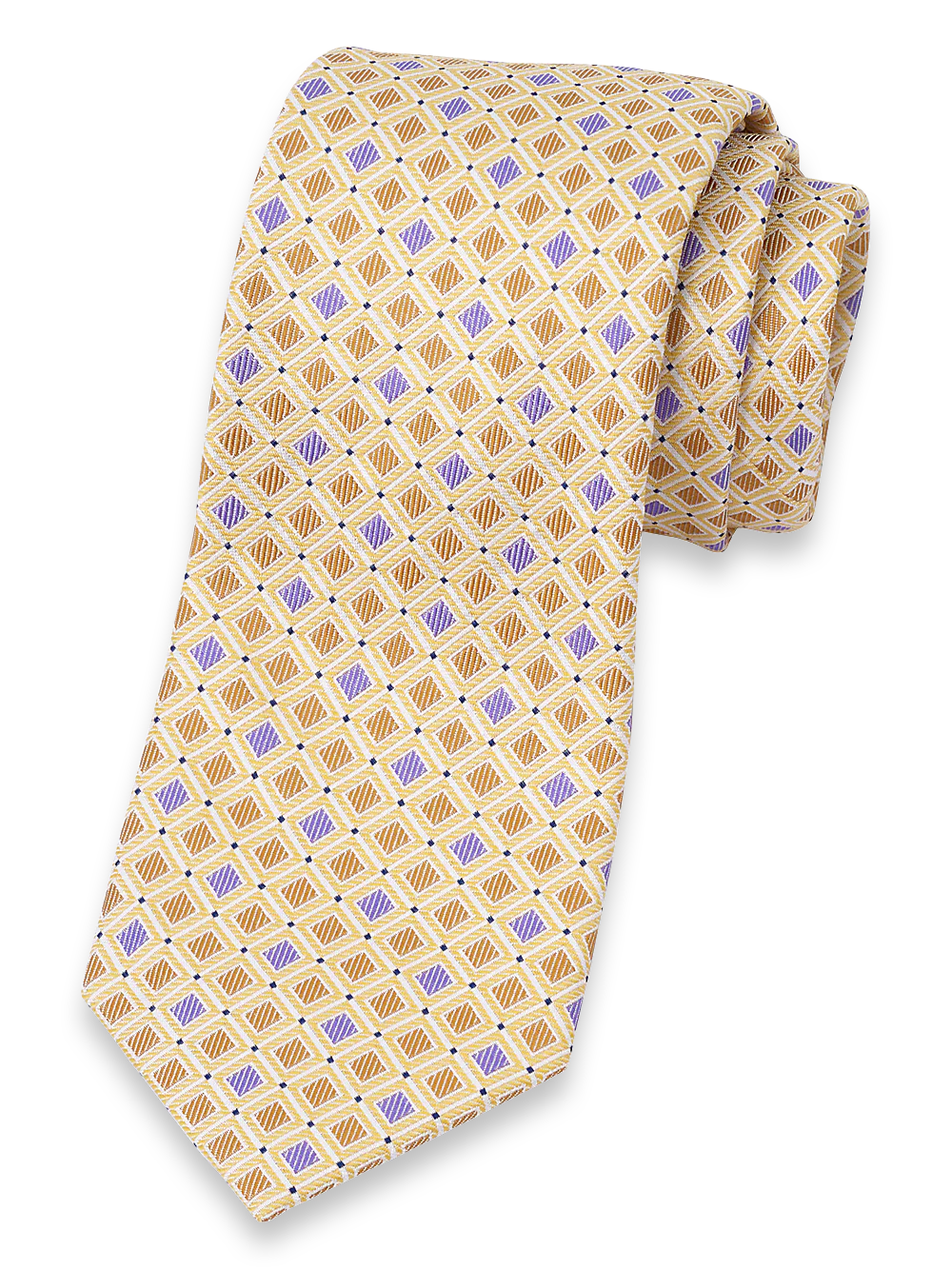 Geometric Woven Silk Tie - Gold/purple