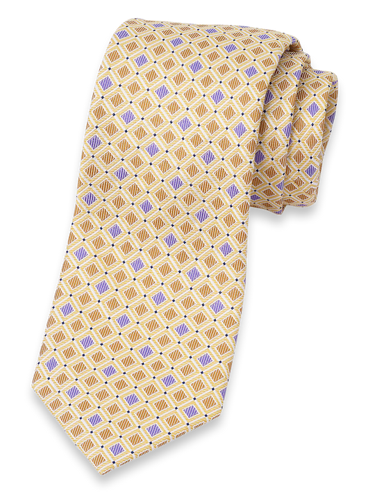 Geometric Woven Silk Tie - Gold/purple