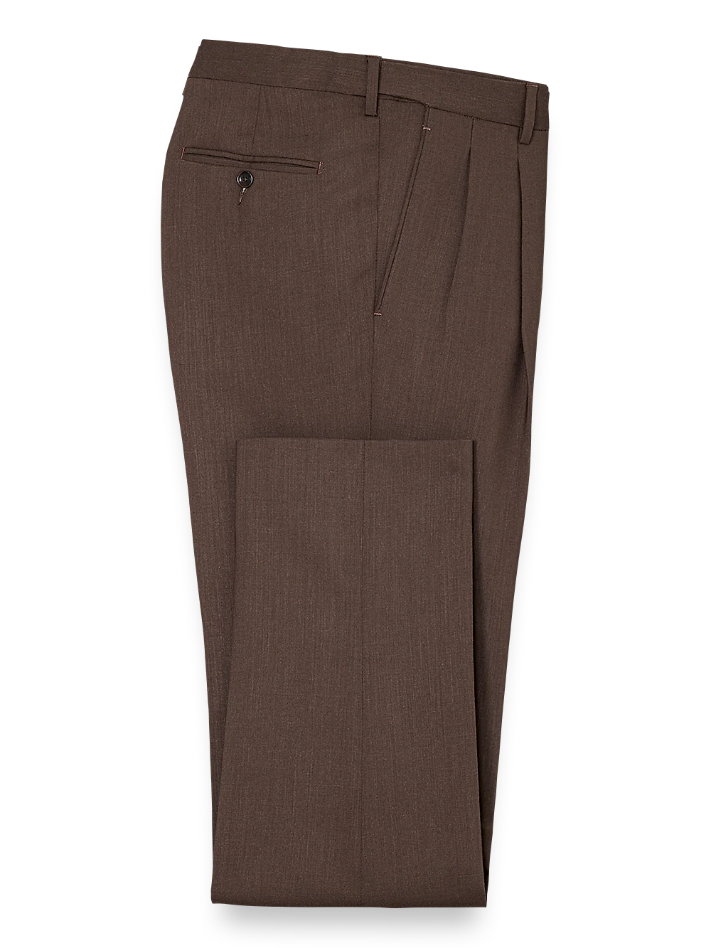 Tailored Fit Essential Wool Pleated Pants - Brown