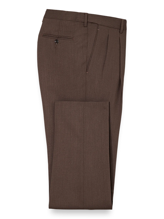 Tailored Fit Essential Wool Pleated Pants - Brown