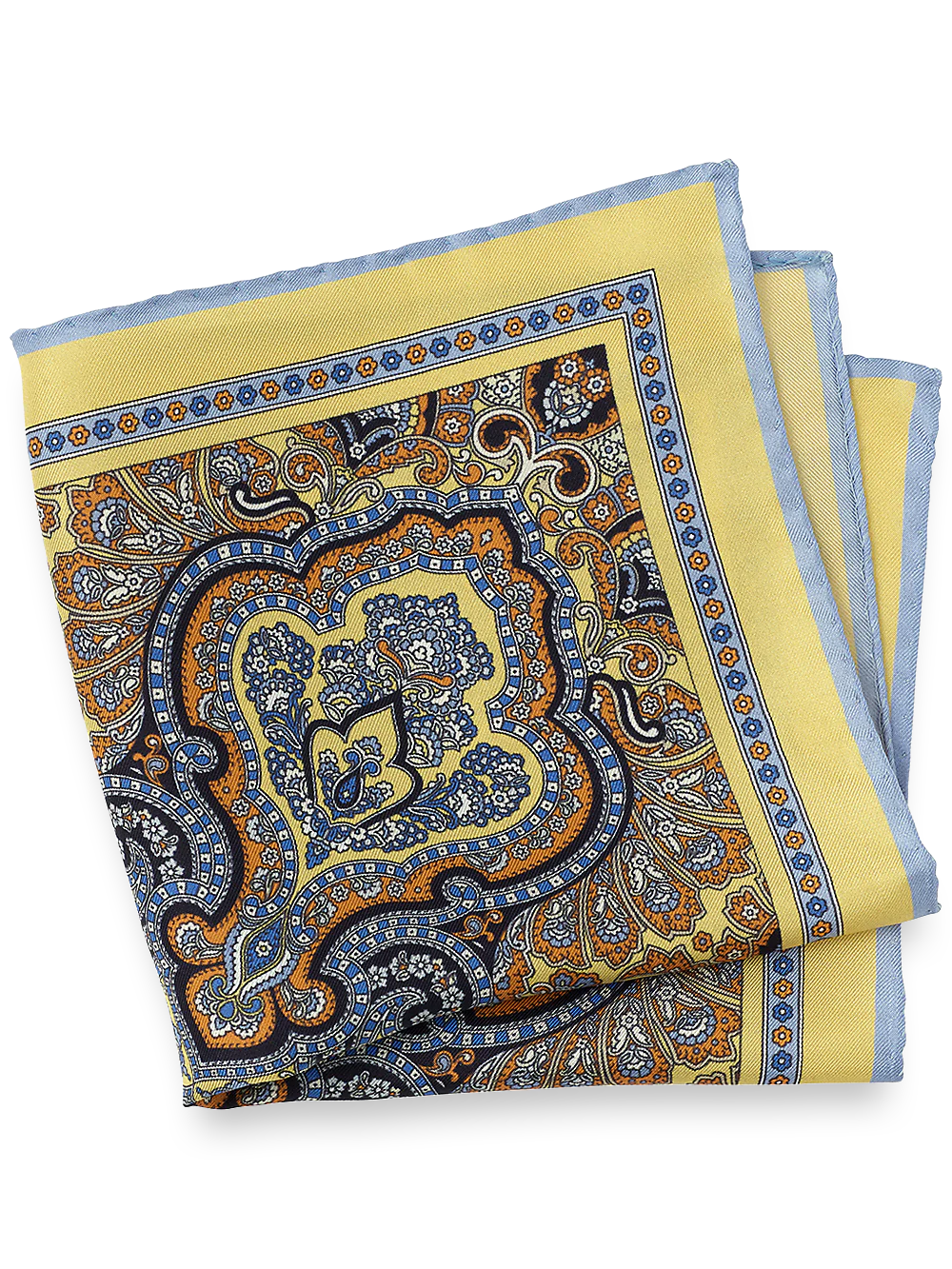 Paisley Silk Pocket Square - Yellow/blue