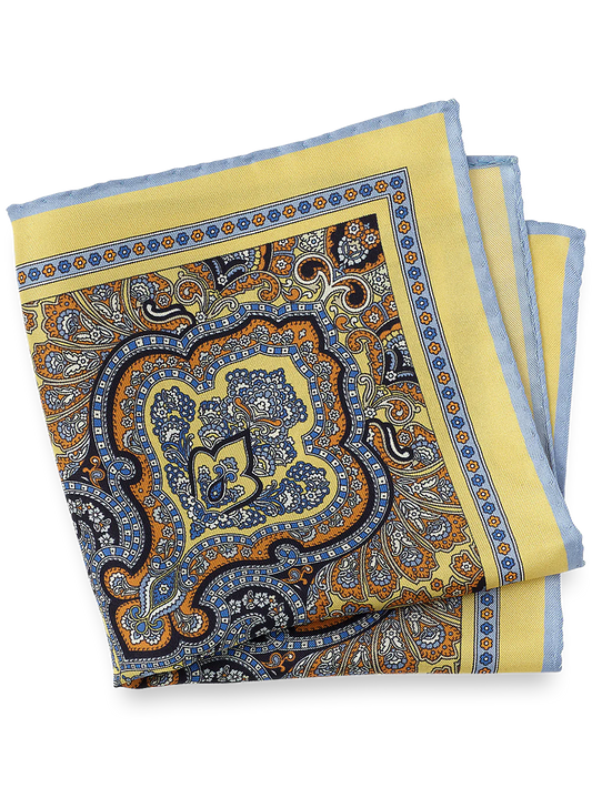 Paisley Silk Pocket Square - Yellow/blue