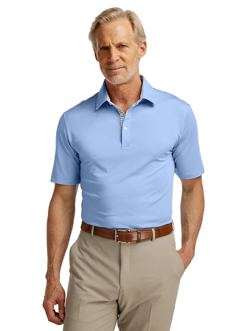 Performance Blend Three Button Polo - Light Blue