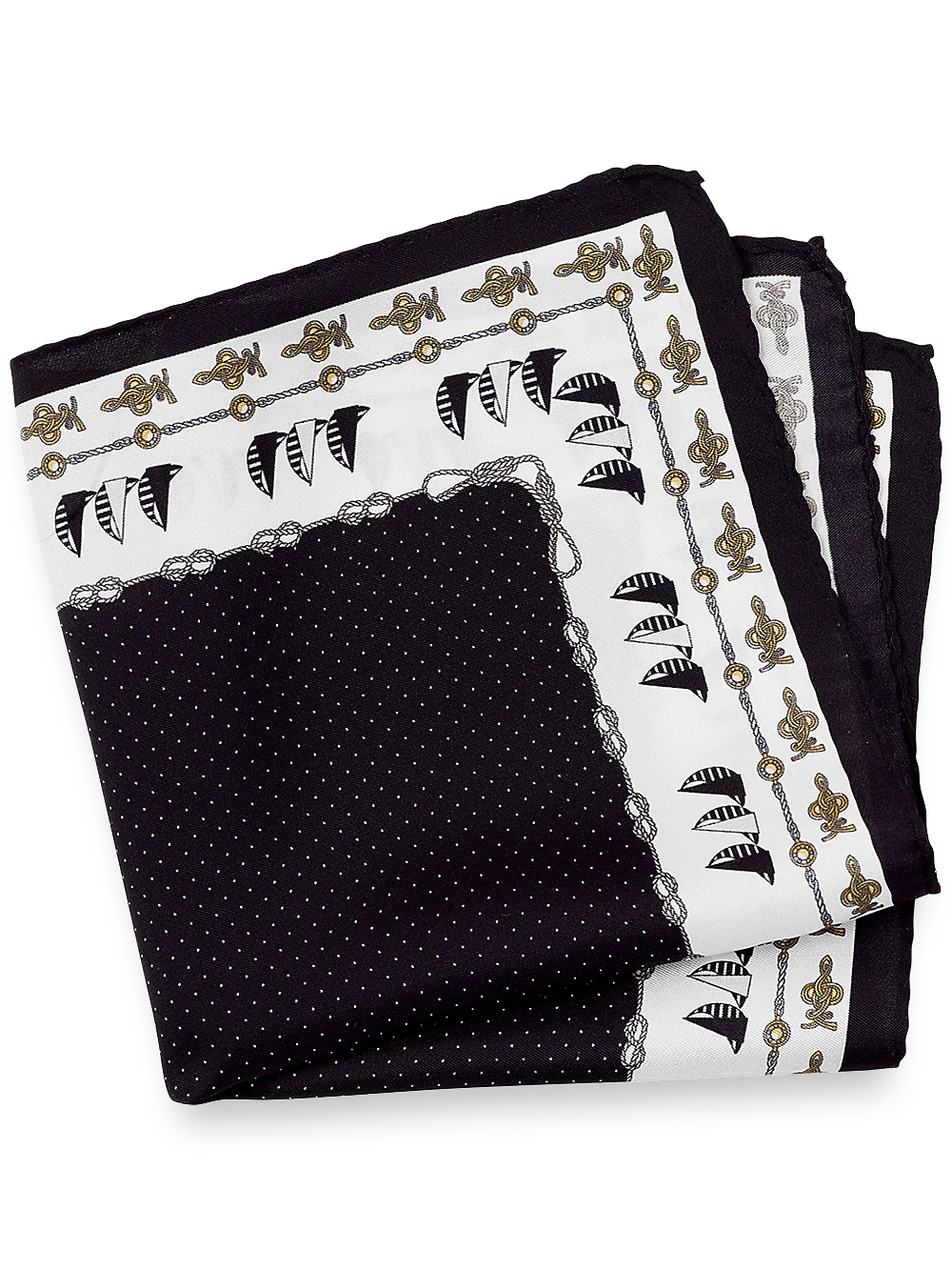 Sailboat Silk Pocket Square - Black/white